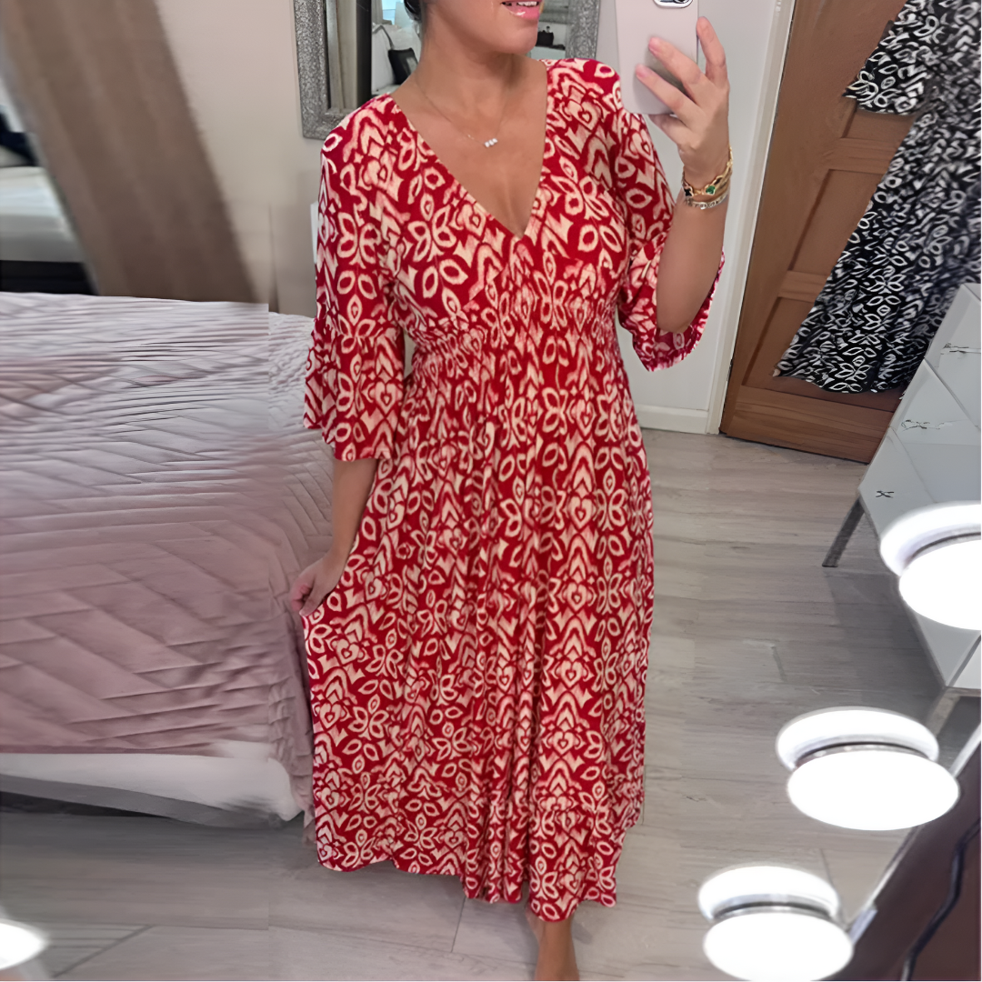 Casual Elegante Bloemenjurk met Elastische Taille