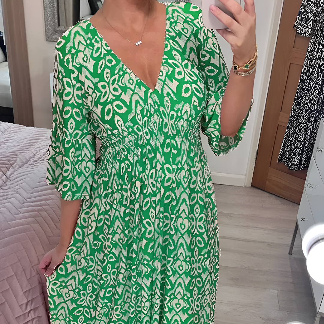 Casual Elegante Bloemenjurk met Elastische Taille