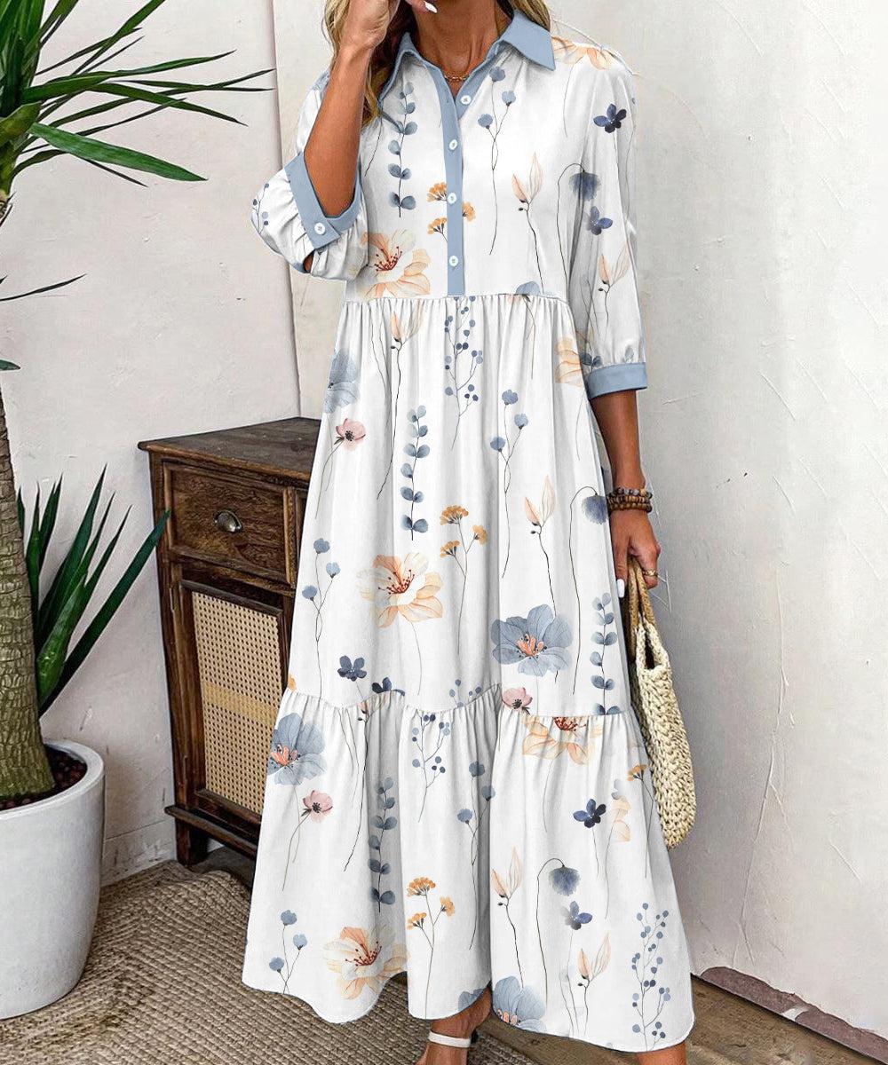Elvienne | Frisse Maxi-jurk met Print & Kraag