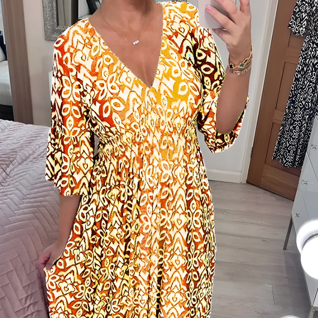 Casual Elegante Bloemenjurk met Elastische Taille