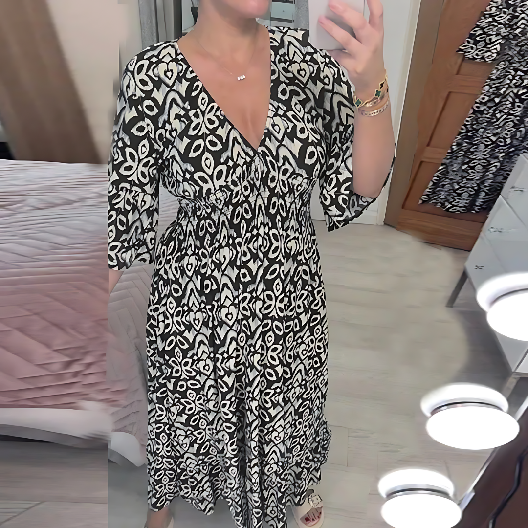 Casual Elegante Bloemenjurk met Elastische Taille