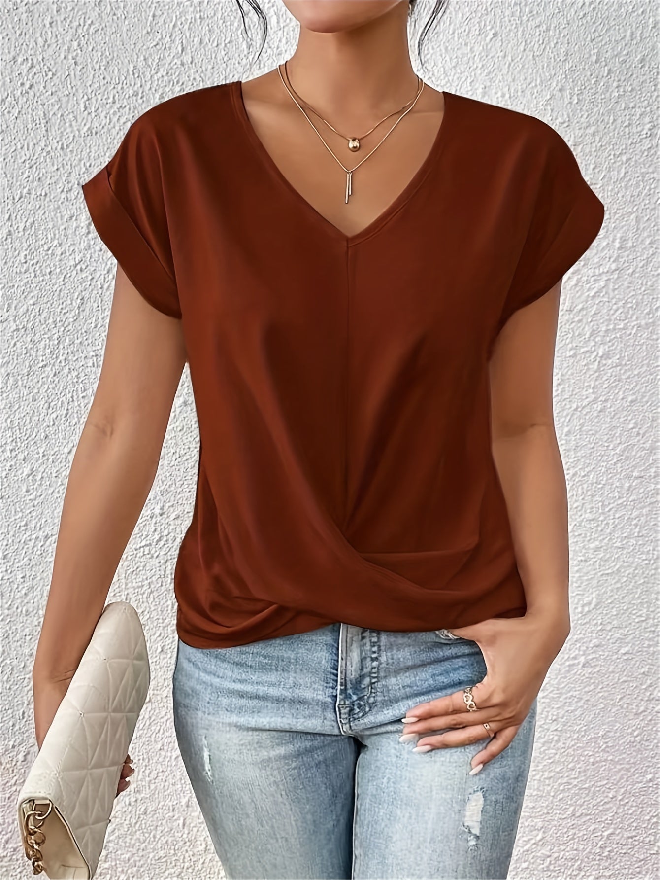 Casual T-shirt met sweetheart halslijn