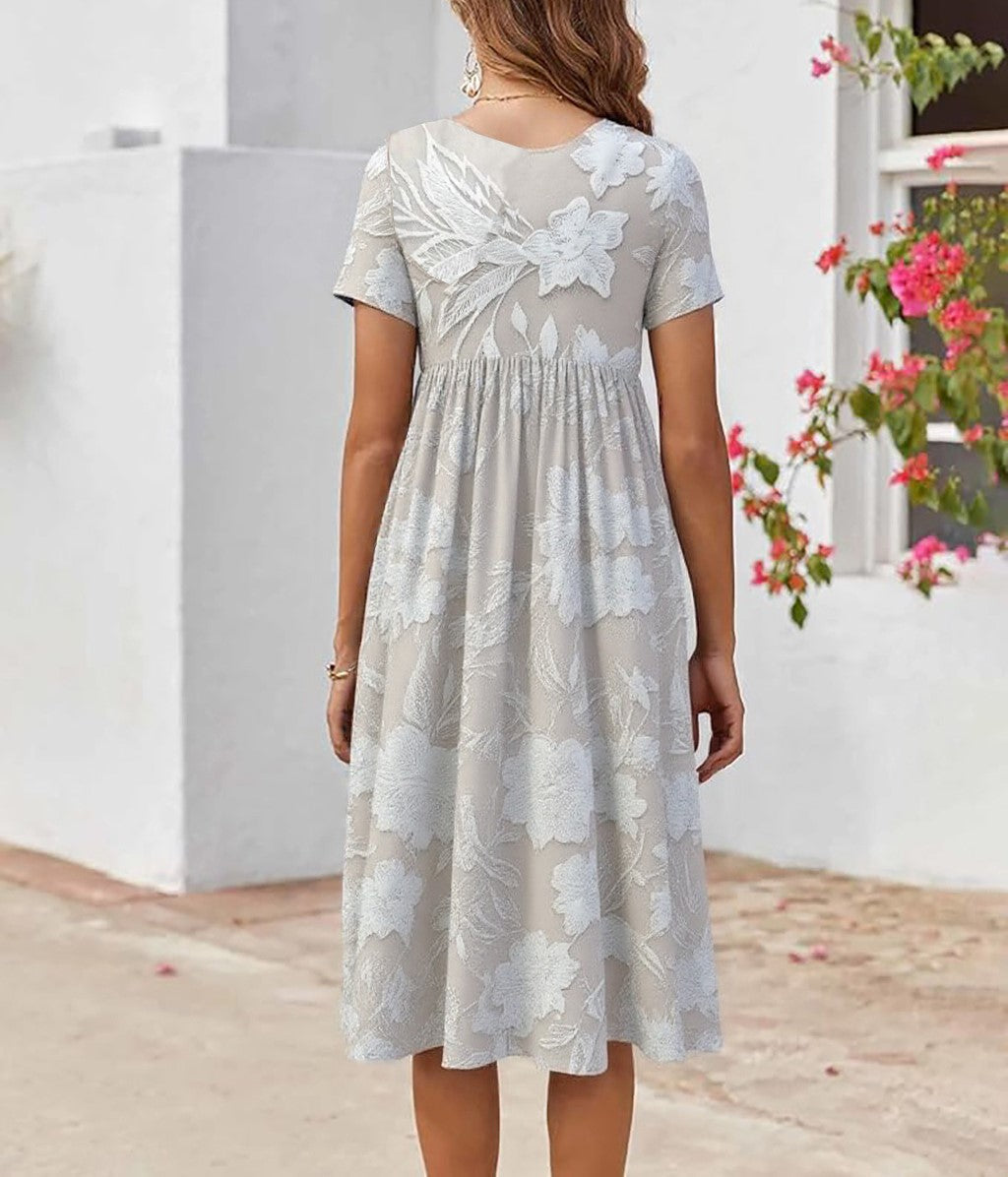 Maëlle – Klassieke Midi-jurk met Print & Zijzakken