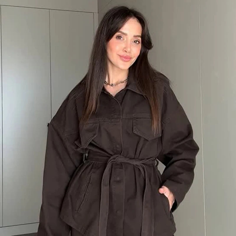 Chic Tweedelige Denim Set – Riemjas & Wijde Pijpen Jeans