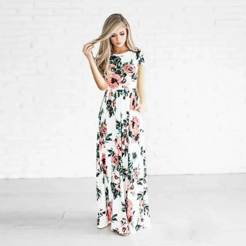 Women Summer Floral Print Maxi 2025 Loose White Boho Beach Dress Women Vintage Evening Party Long Dress Vestidos Female Robe