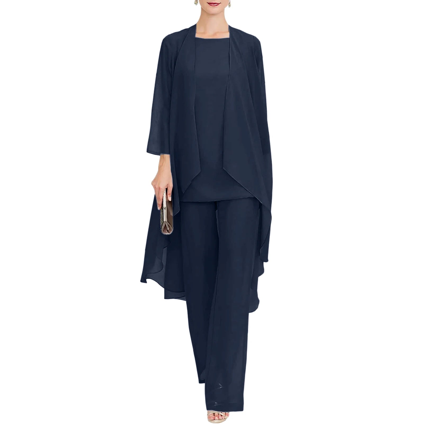 Elegante 3-Delige Set – Chiffon Top, Cardigan & Broek