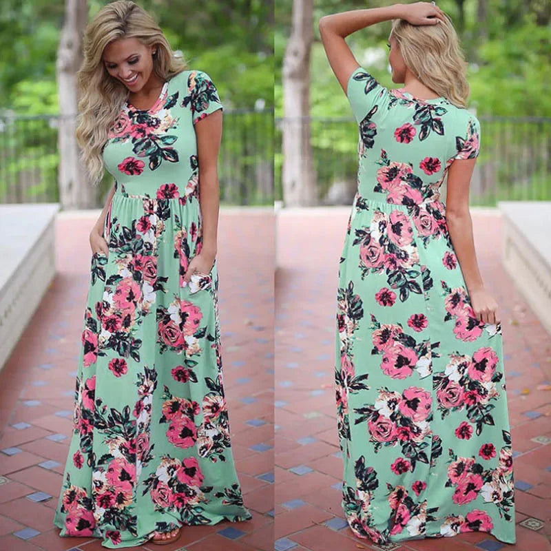 Women Summer Floral Print Maxi 2025 Loose White Boho Beach Dress Women Vintage Evening Party Long Dress Vestidos Female Robe