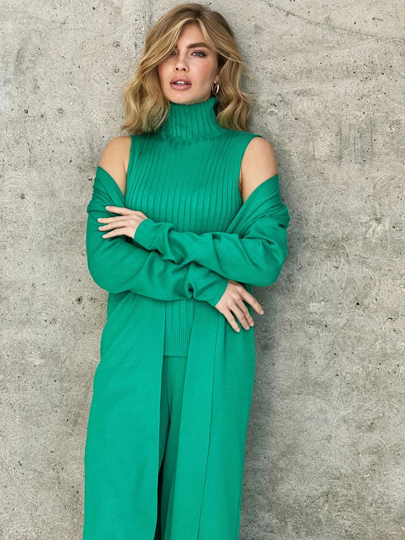 3-Delige Ribbed Knit Loungewear Set