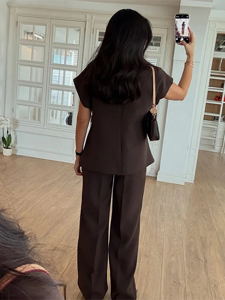 Chic 2-Delige Dames Suit – Blazer & High Waist Wide Leg Broek