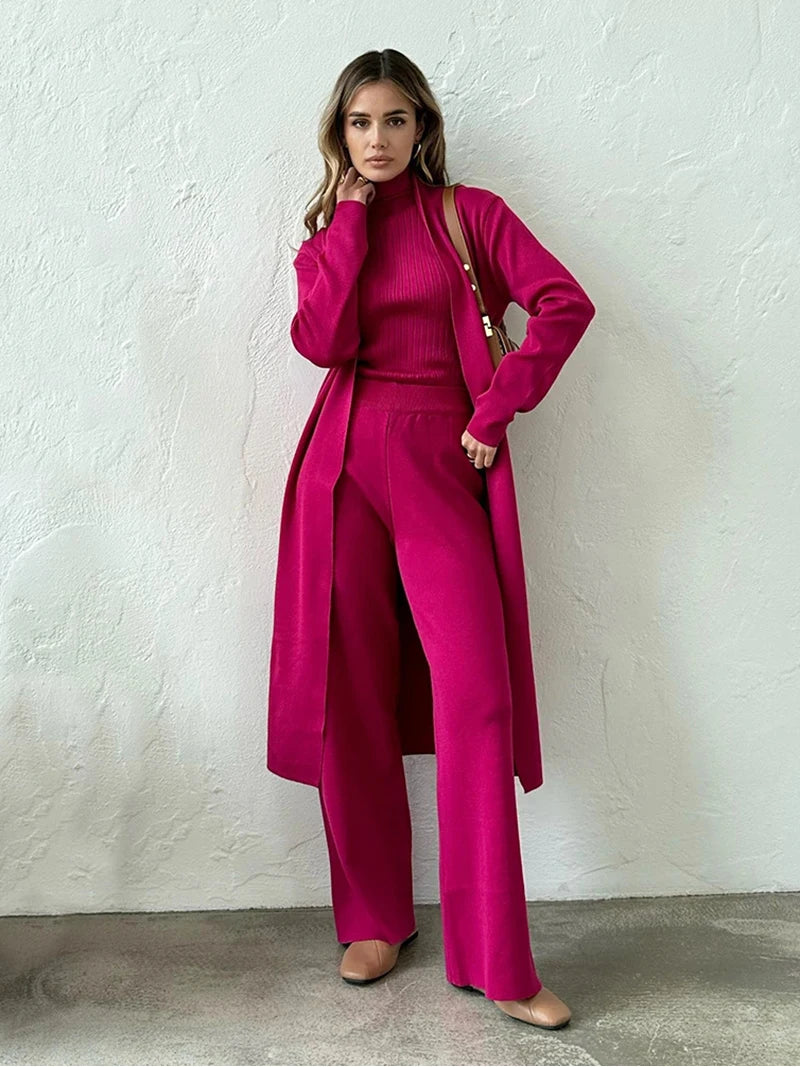 3-Delige Ribbed Knit Loungewear Set