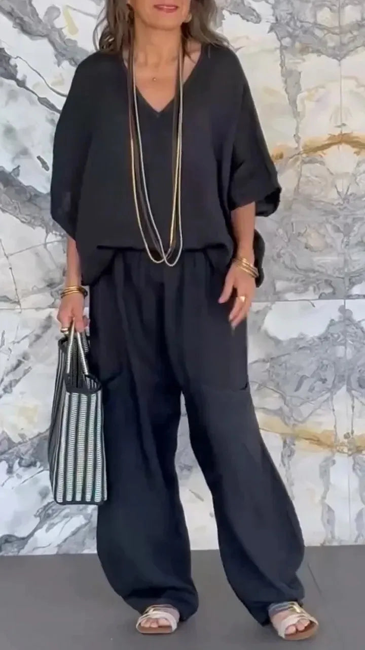 Chic Linnen 2-Delige Set met V-hals