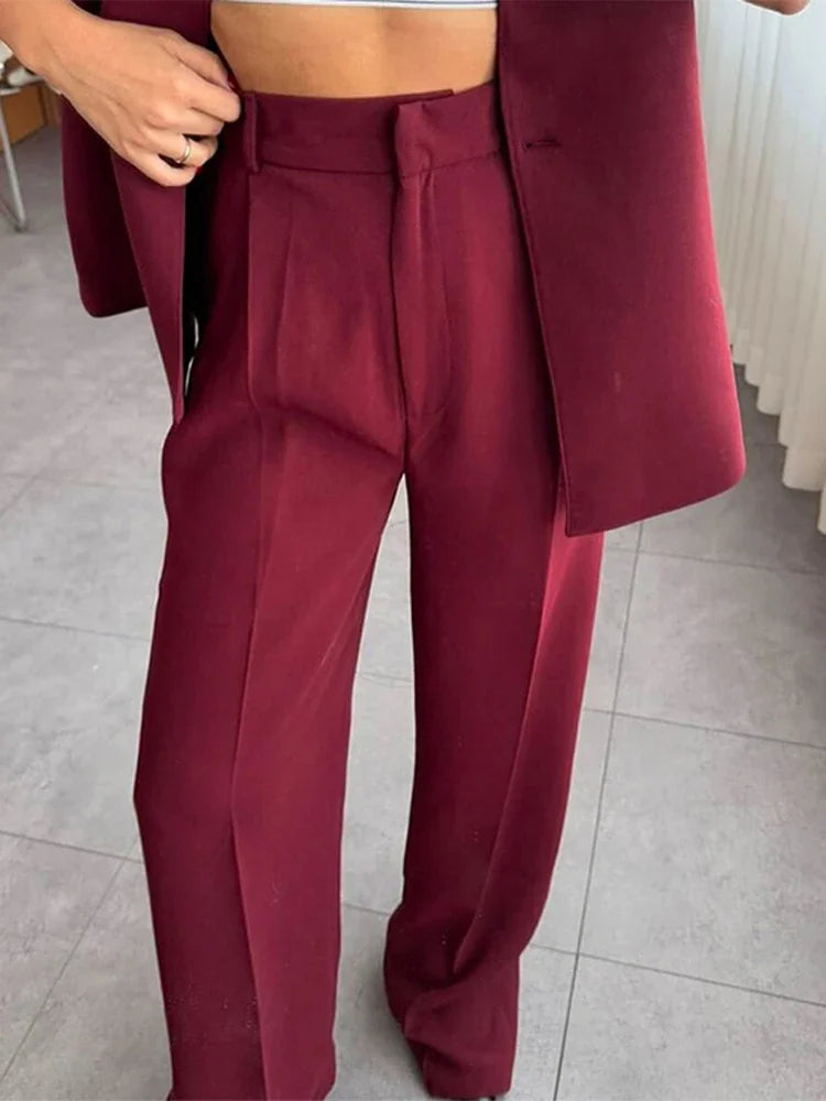 Chic 2-Delige Dames Suit – Blazer & High Waist Wide Leg Broek