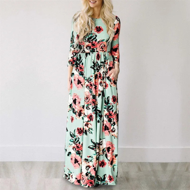 Women Summer Floral Print Maxi 2025 Loose White Boho Beach Dress Women Vintage Evening Party Long Dress Vestidos Female Robe