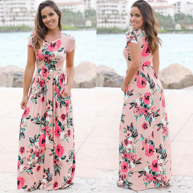 Women Summer Floral Print Maxi 2025 Loose White Boho Beach Dress Women Vintage Evening Party Long Dress Vestidos Female Robe