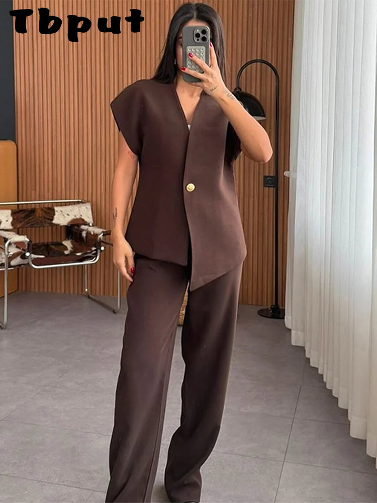 Chic 2-Delige Dames Suit – Blazer & High Waist Wide Leg Broek