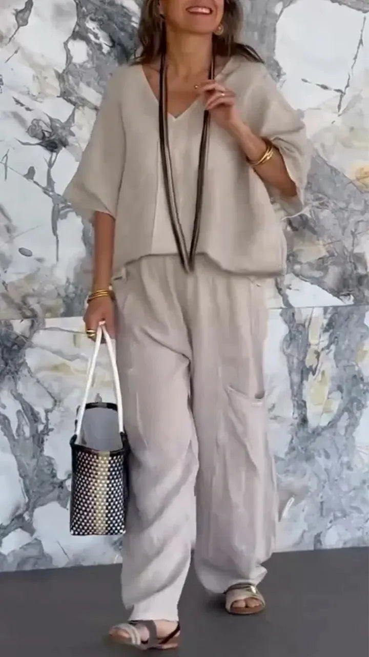 Chic Linnen 2-Delige Set met V-hals