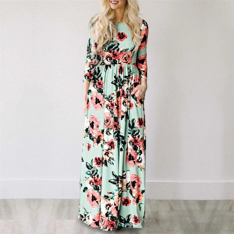 Women Summer Floral Print Maxi 2025 Loose White Boho Beach Dress Women Vintage Evening Party Long Dress Vestidos Female Robe