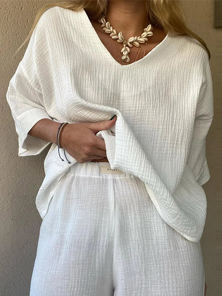 Loose Fit Katoen/Linnen 2-Delige Set