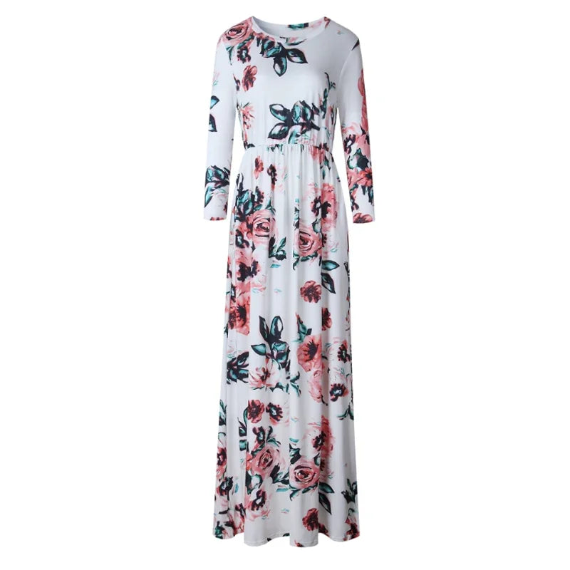 Women Summer Floral Print Maxi 2025 Loose White Boho Beach Dress Women Vintage Evening Party Long Dress Vestidos Female Robe