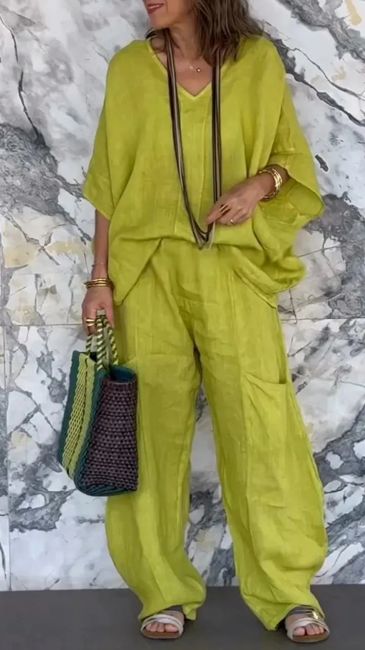 Chic Linnen 2-Delige Set met V-hals