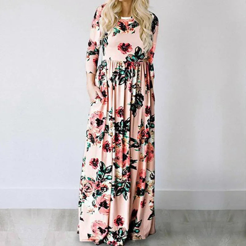 Women Summer Floral Print Maxi 2025 Loose White Boho Beach Dress Women Vintage Evening Party Long Dress Vestidos Female Robe
