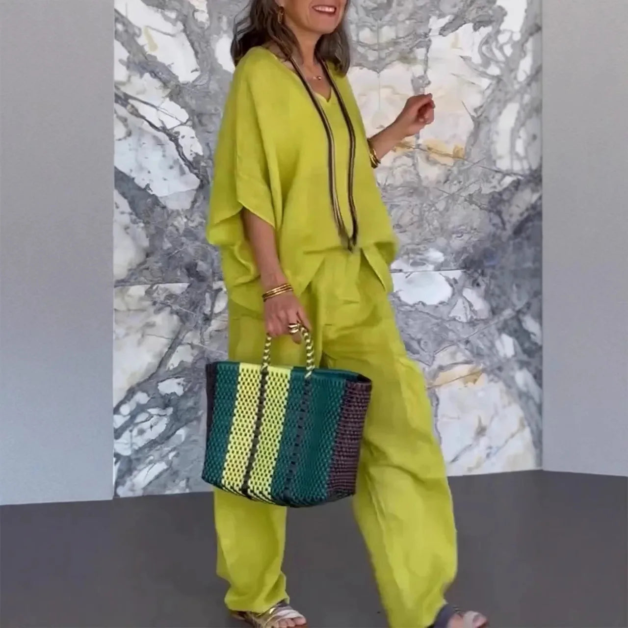 Chic Linnen 2-Delige Set met V-hals