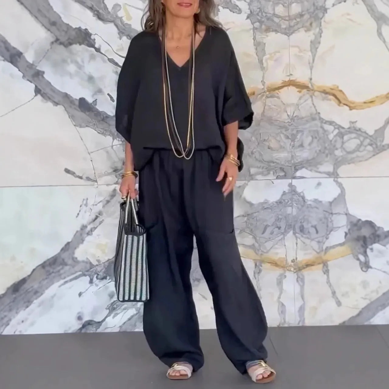 Chic Linnen 2-Delige Set met V-hals