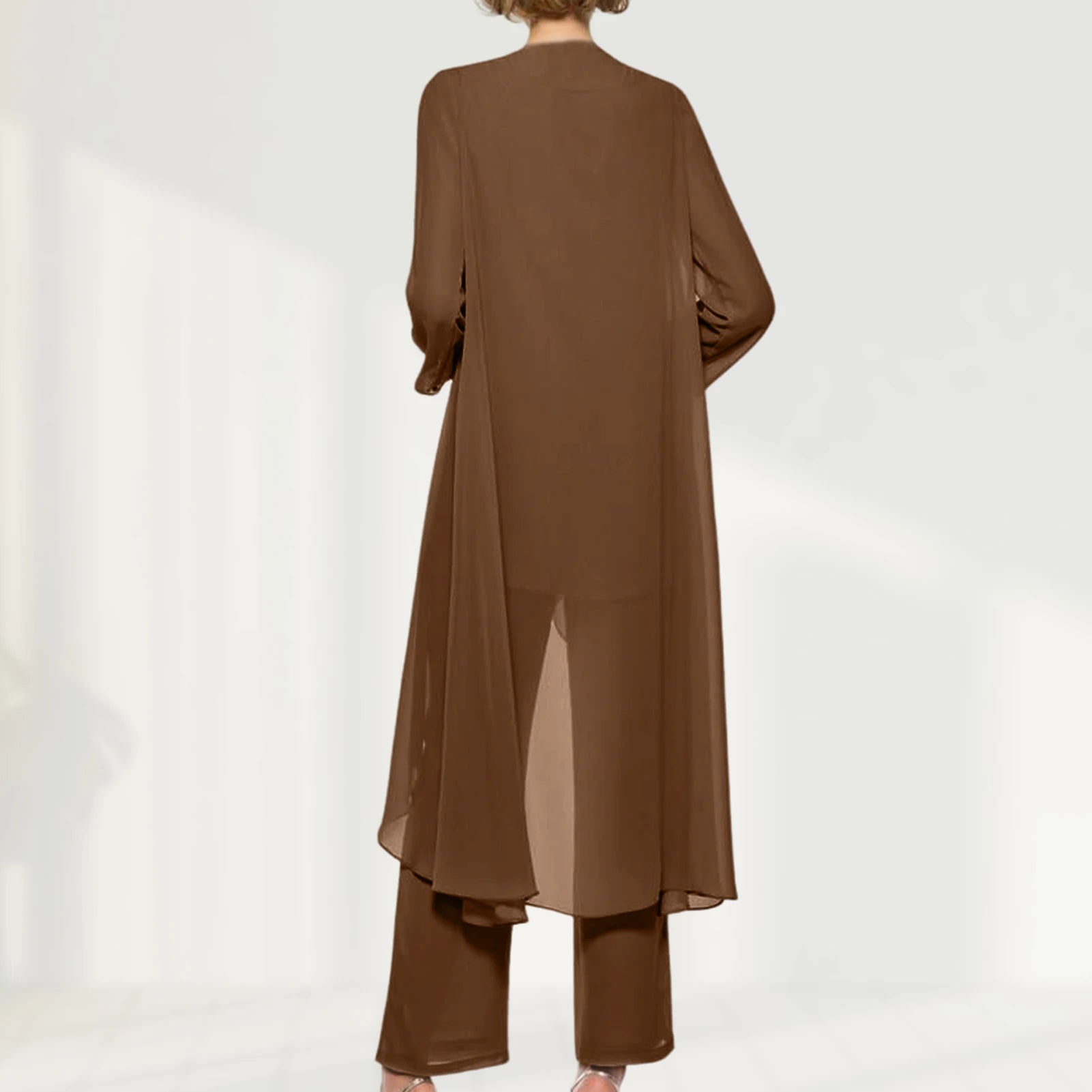 Elegante 3-Delige Set – Chiffon Top, Cardigan & Broek