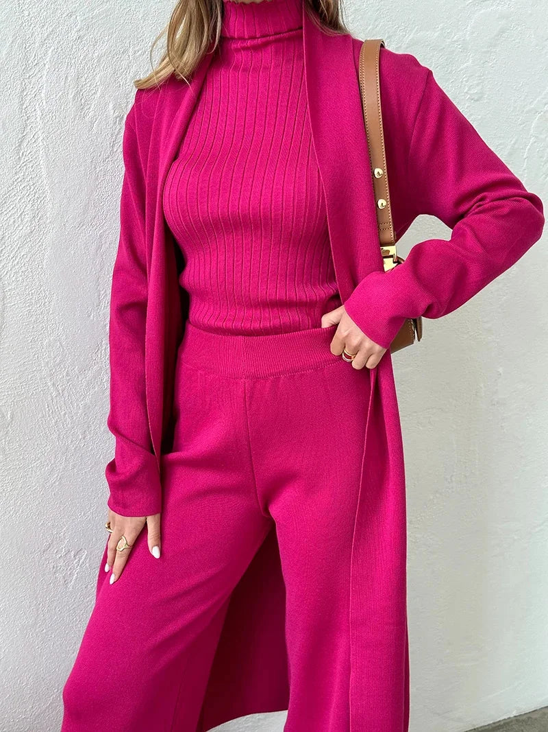 3-Delige Ribbed Knit Loungewear Set
