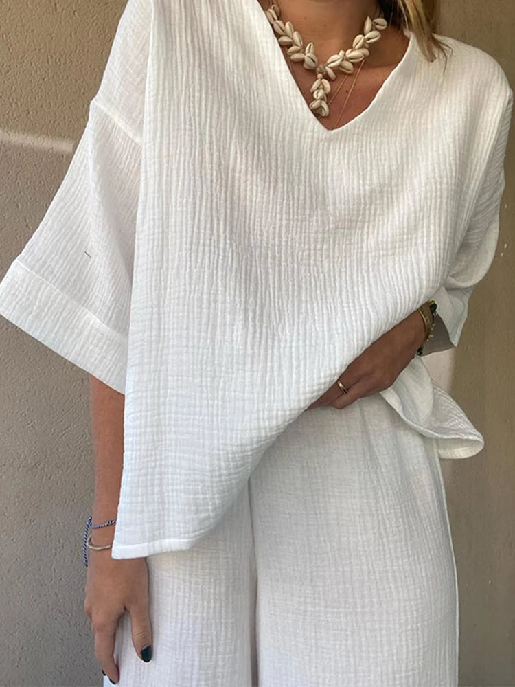 Loose Fit Katoen/Linnen 2-Delige Set