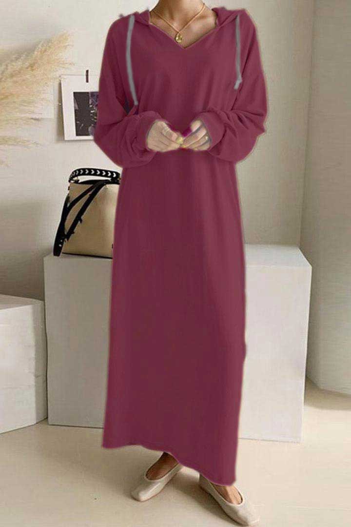 Casual V-Hals Hooded Dress