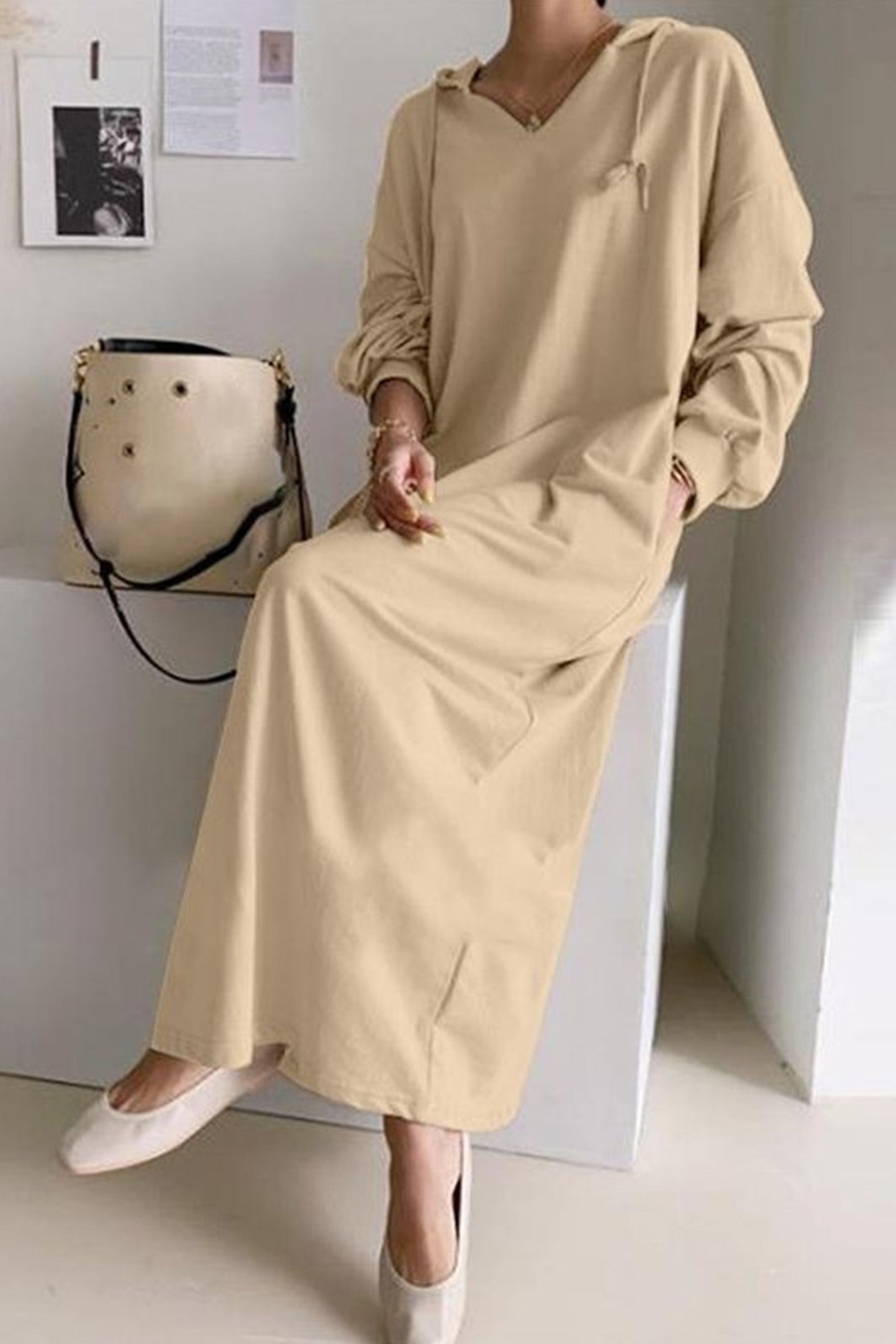 Casual V-Hals Hooded Dress