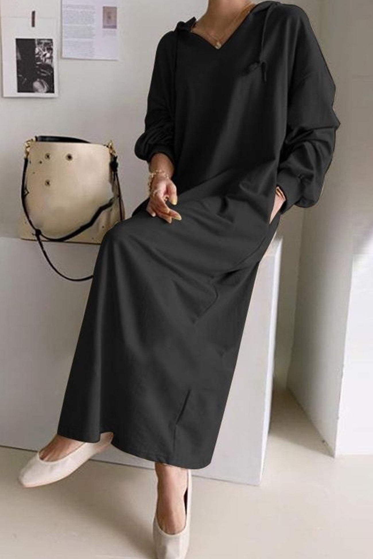 Casual V-Hals Hooded Dress