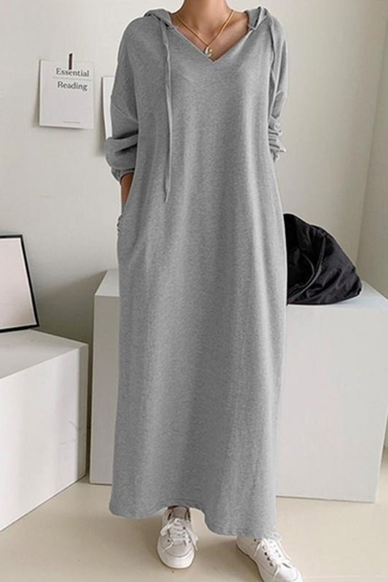 Casual V-Hals Hooded Dress
