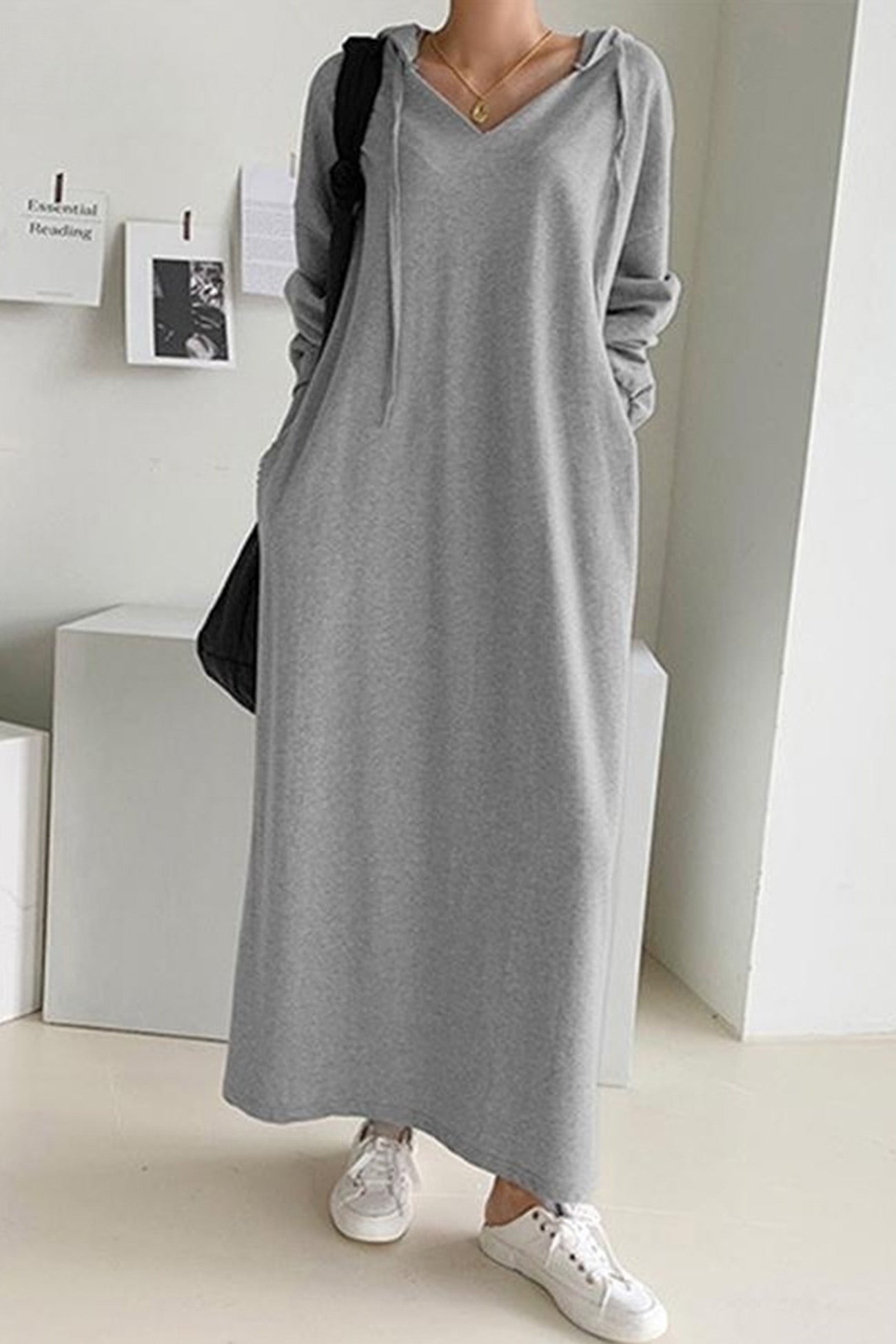 Casual V-Hals Hooded Dress