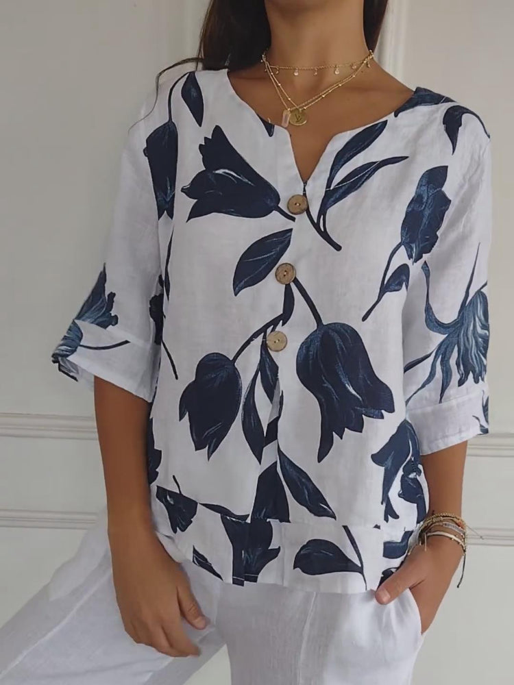 Voorjaarsblouse met V-hals
