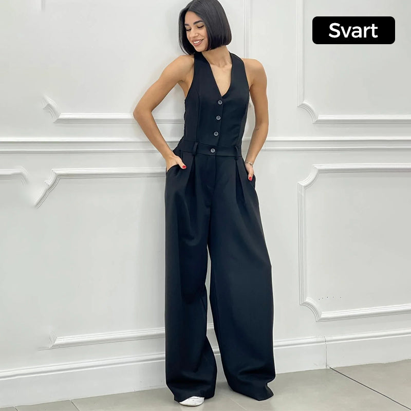 ⏳Beperkte Tijd 50% Korting💥Mouwloze Jumpsuit met Wijde Pijpen en Knoopsluiting voor Dames