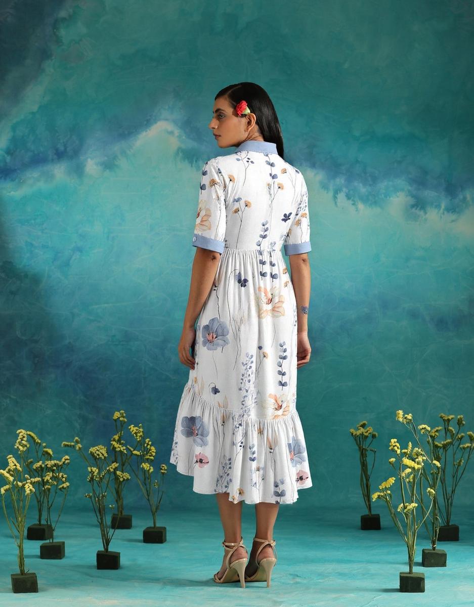 Elvienne | Frisse Maxi-jurk met Print & Kraag