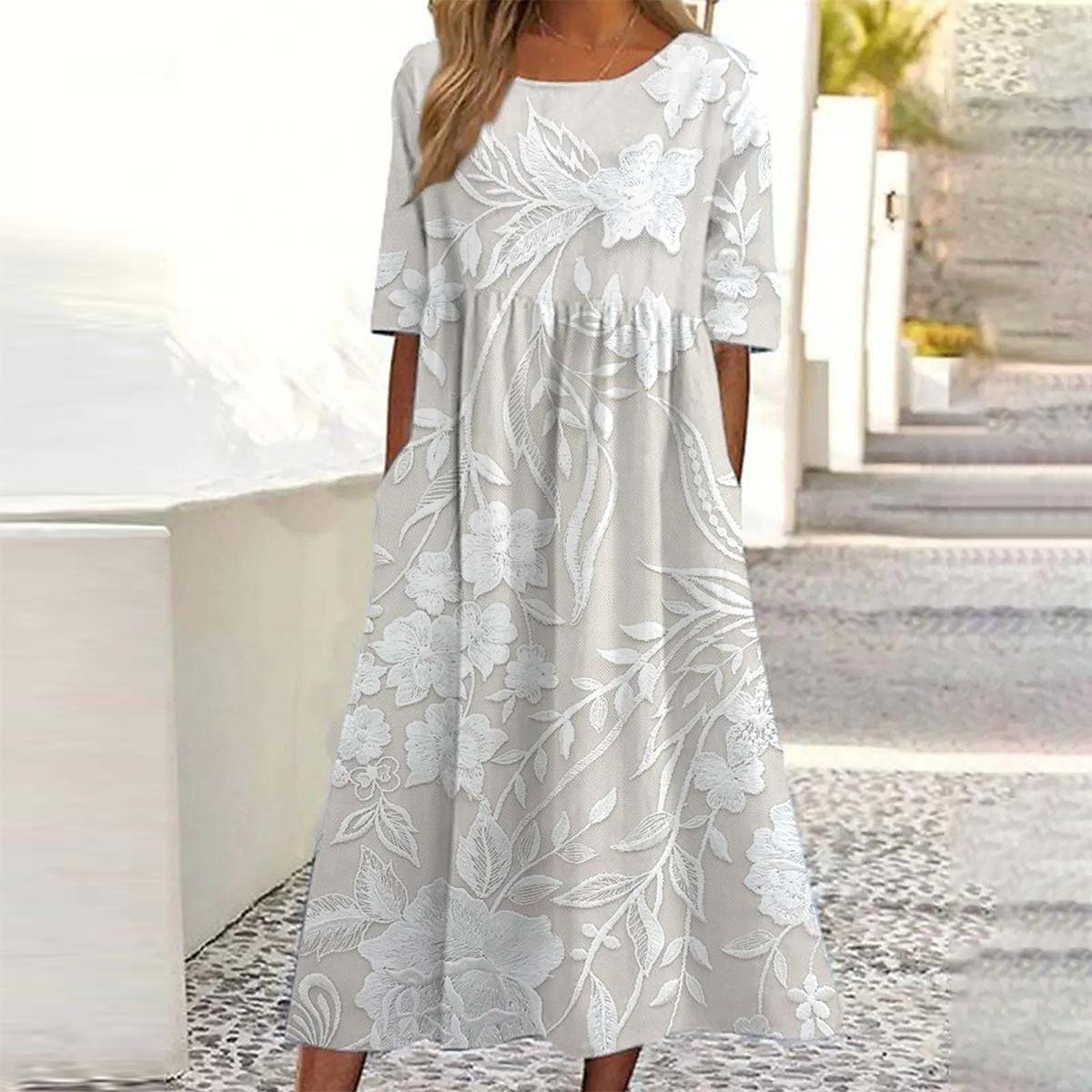 Maëlle – Klassieke Midi-jurk met Print & Zijzakken