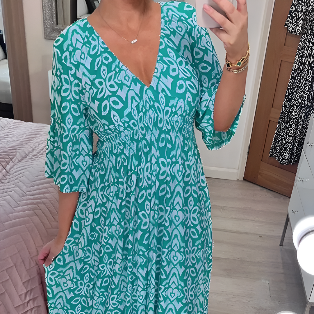 Casual Elegante Bloemenjurk met Elastische Taille