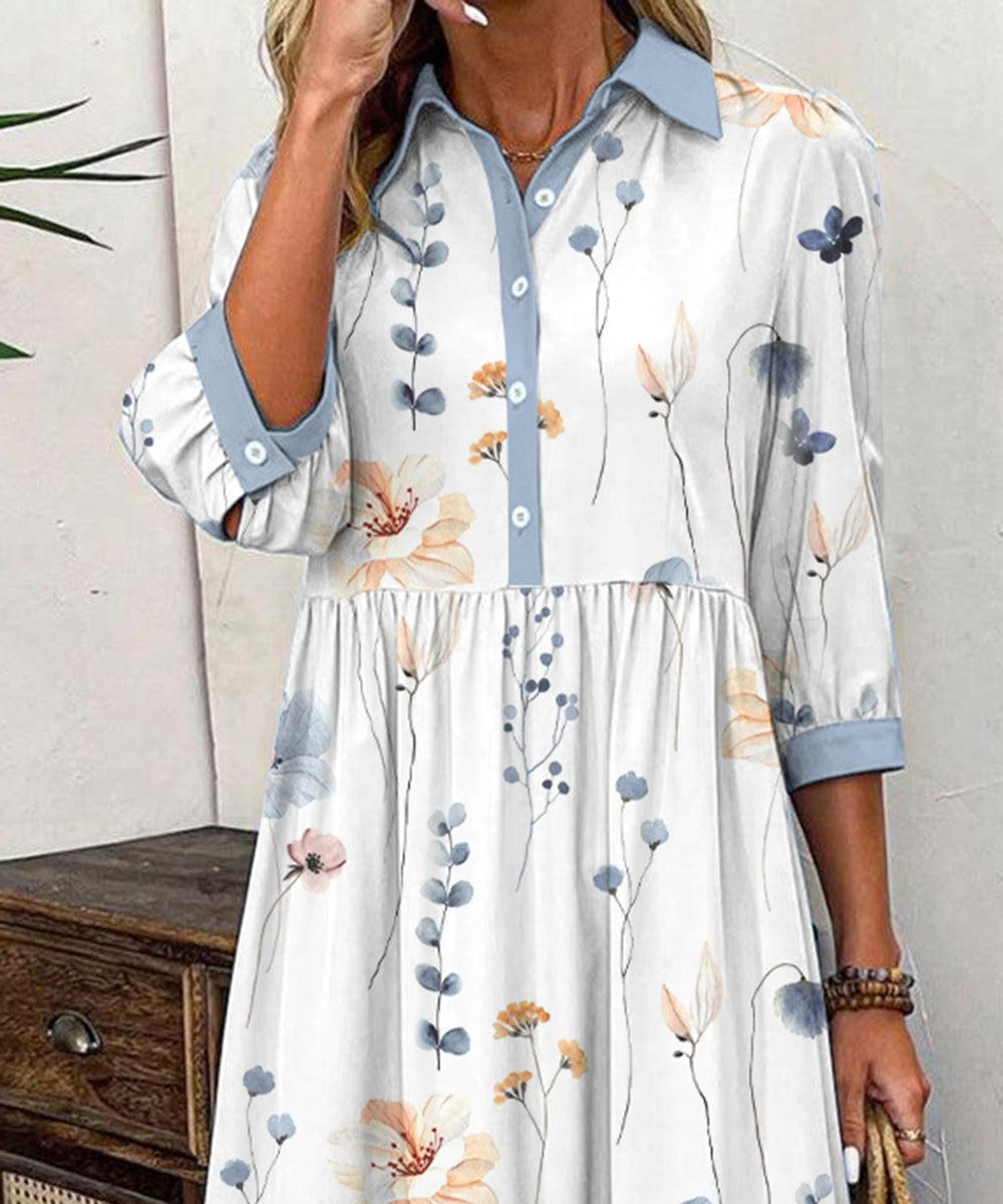 Elvienne | Frisse Maxi-jurk met Print & Kraag