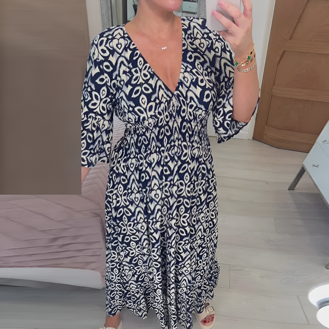 Casual Elegante Bloemenjurk met Elastische Taille