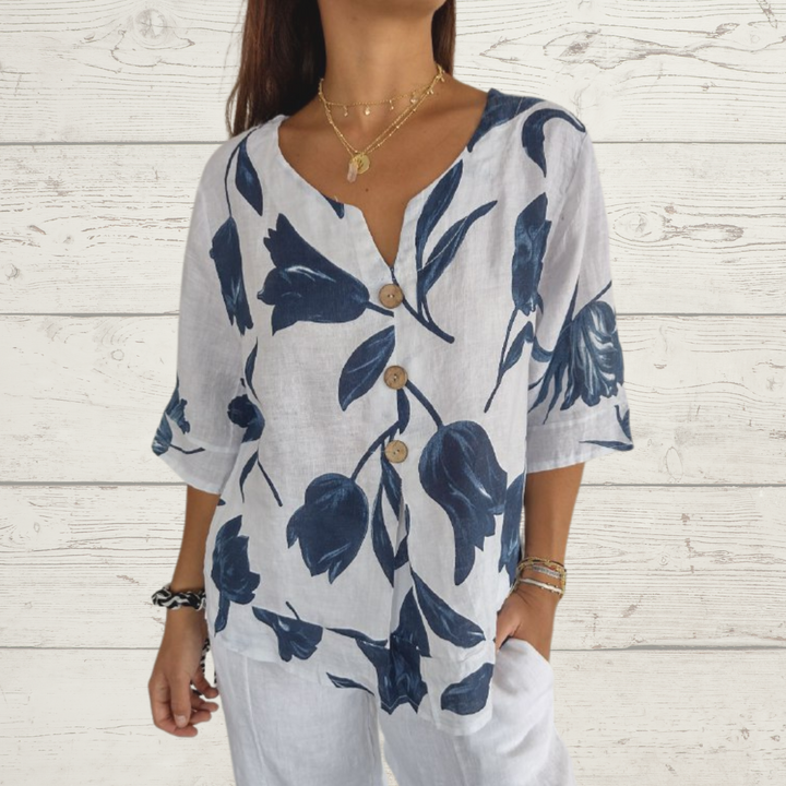 Voorjaarsblouse met V-hals
