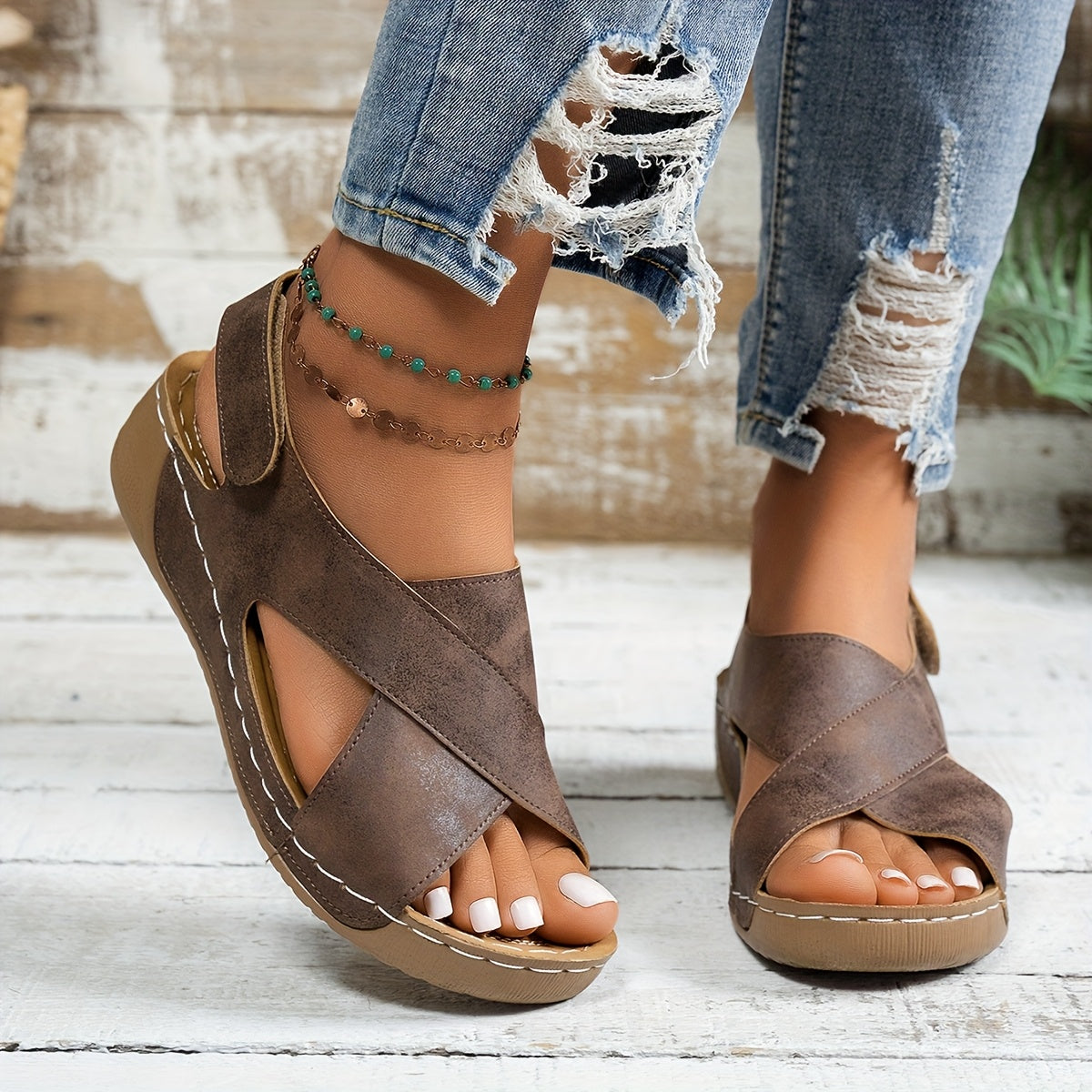 Fayenne | Comfortabele Wedge Instapsandalen met Kruisband
