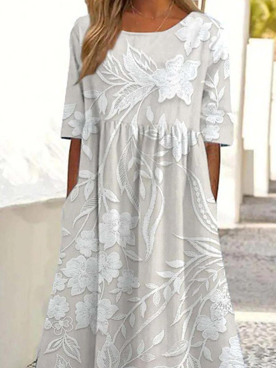 Maëlle – Klassieke Midi-jurk met Print & Zijzakken