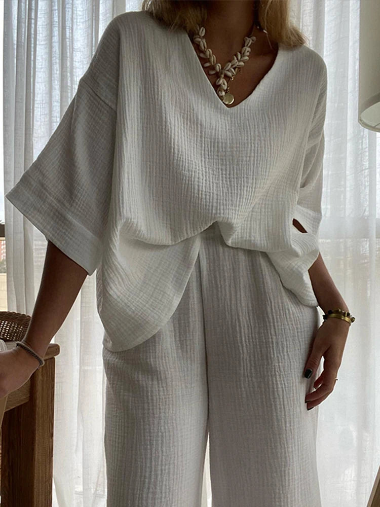 Loose Fit Katoen/Linnen 2-Delige Set