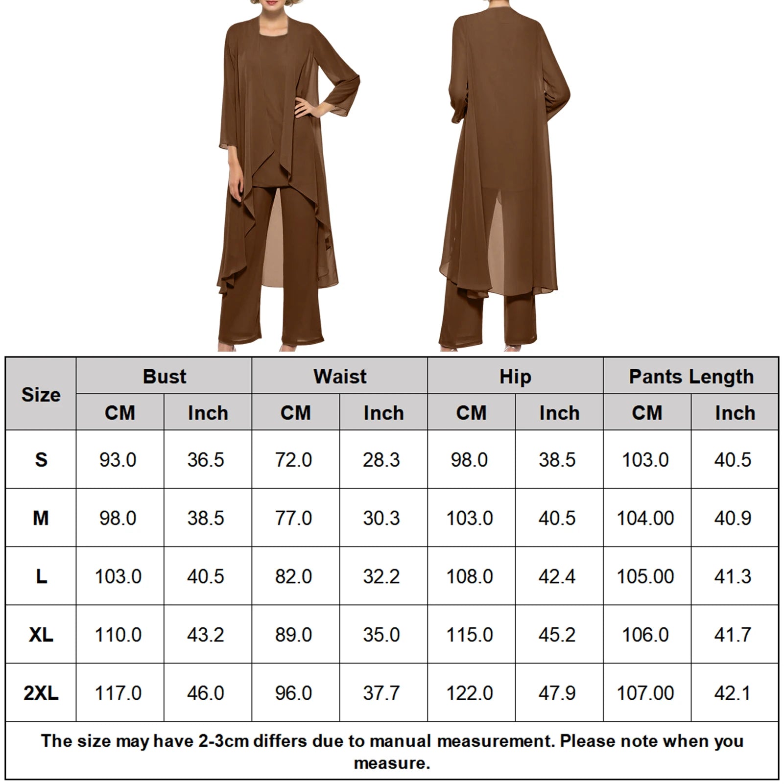 Elegante 3-Delige Set – Chiffon Top, Cardigan & Broek