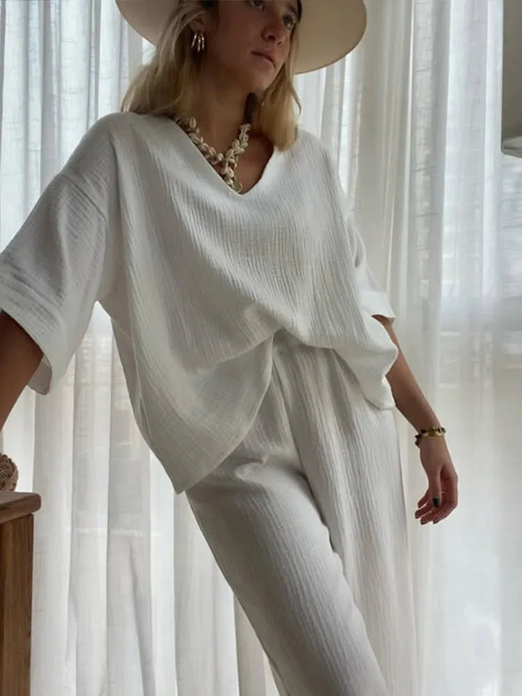 Loose Fit Katoen/Linnen 2-Delige Set