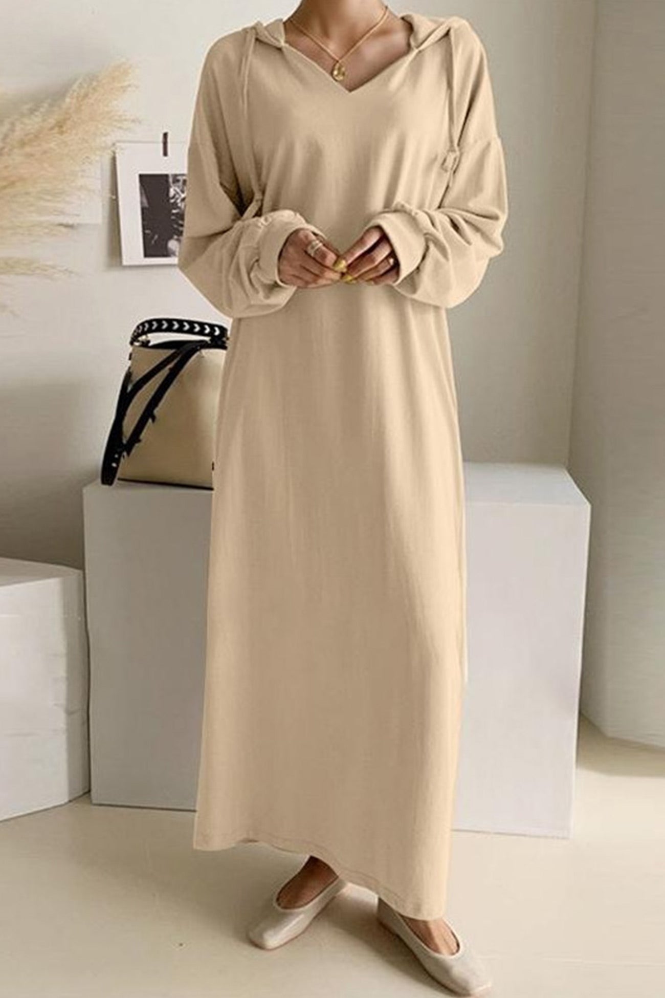 Casual V-Hals Hooded Dress