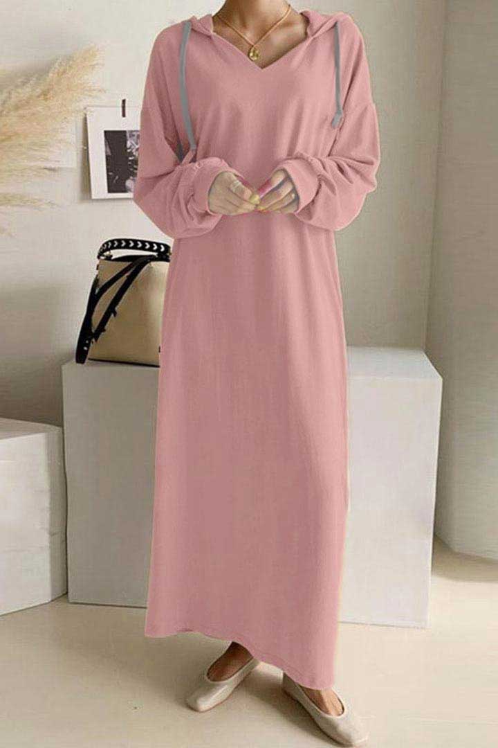 Casual V-Hals Hooded Dress